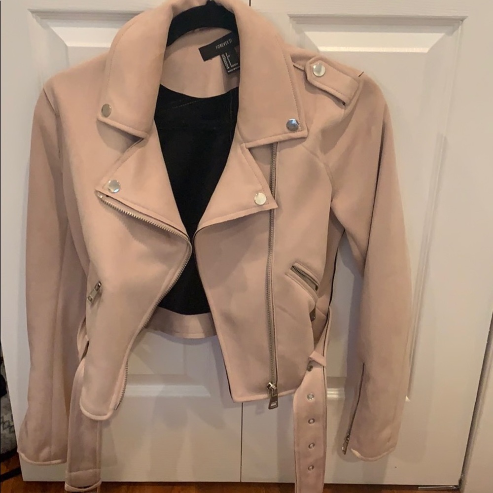 Light pink suede biker jacket